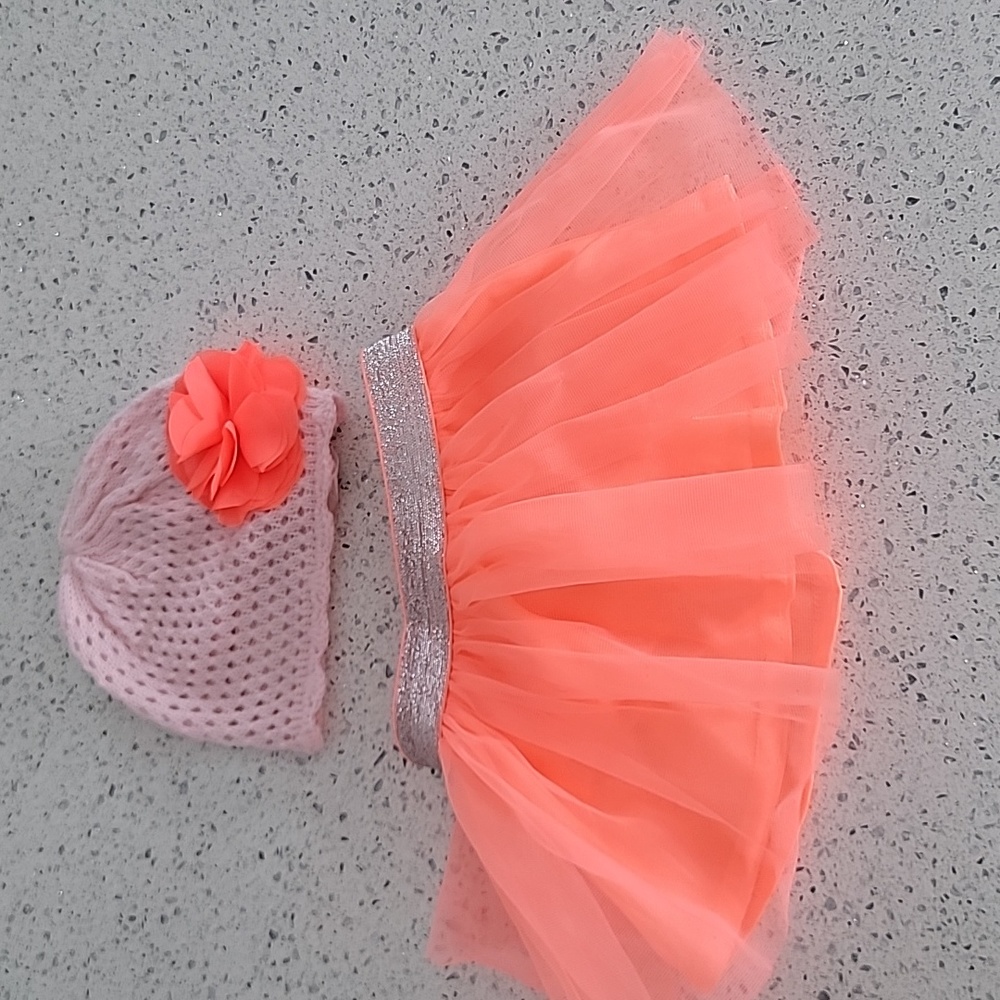 Baby girl neon pink tutu and hat 3 months